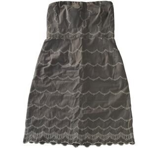 J. Crew Dress Women's 4 Grey White Strapless Eyelet Casual Scalloped Cottagecore